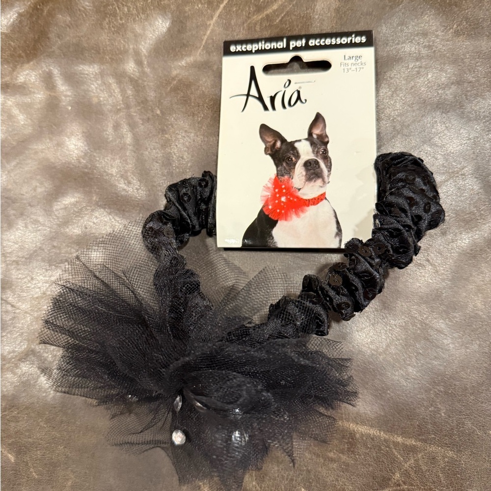 NWT Aria Black Dog Collar Accessory Large 13-17" Halloween Costume Tulle Bow